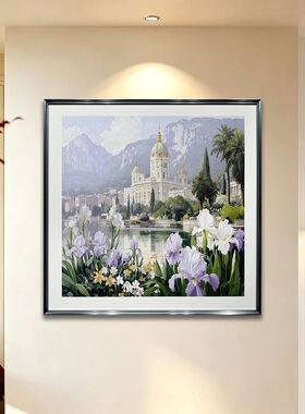 法式简约鸢尾花城堡风景装饰画客厅餐厅卧室画高端挂画