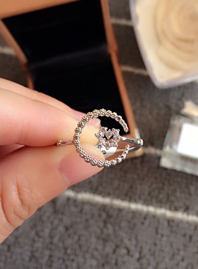 纯银锆石镂空日韩风桃心形食指环