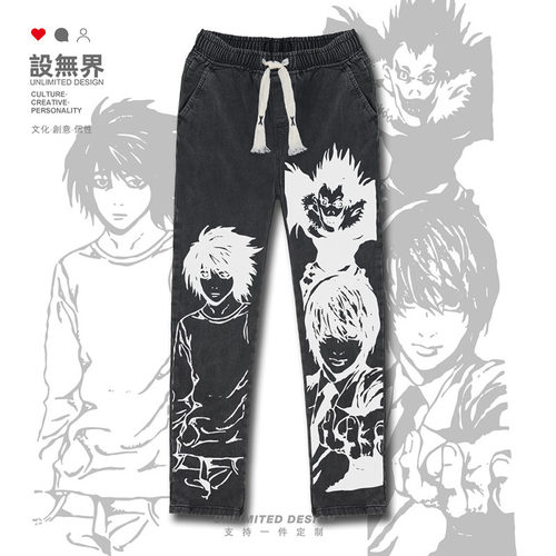 死亡笔记DEATHNOTE动漫联名夜神月牛仔裤男女休闲长裤裤子设 无界 - 图1