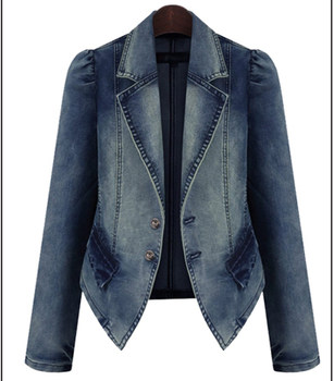 jacket denim ແມ່ຍິງຂະຫນາດໃຫຍ່ຂະຫນາດໃຫຍ່ພາກຮຽນ spring ເອີຣົບແລະອາເມລິກາແບບ denim ເທິງ jacket denim ແຂນຍາວ