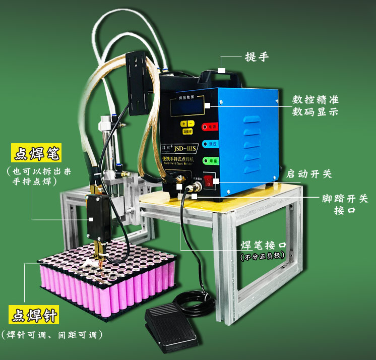 18650锂电池组电动车动力电池点焊机气动龙门架焊接机手持式焊笔