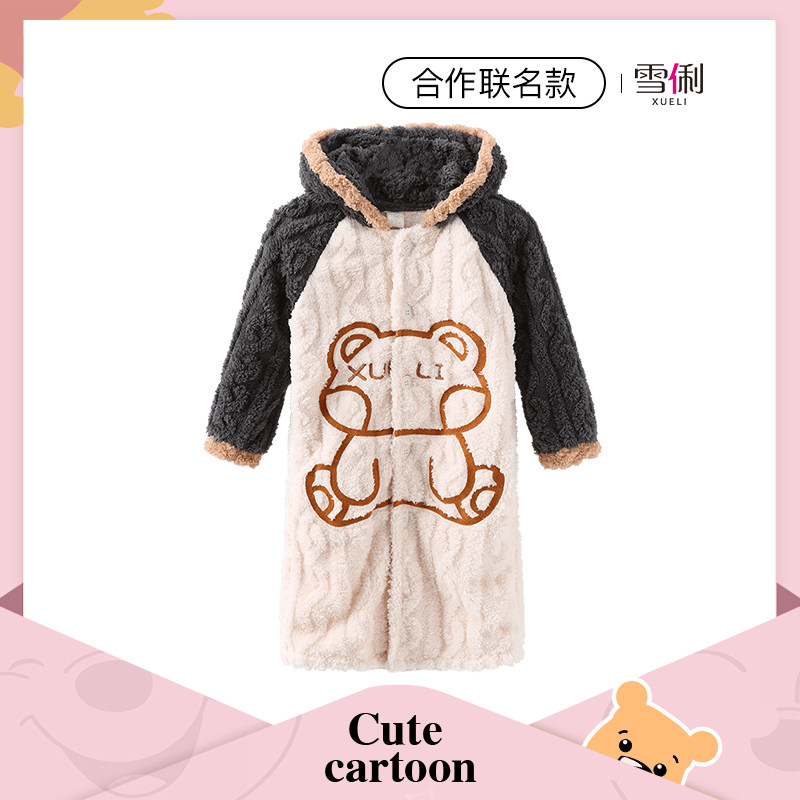 雪俐儿童睡袍法兰绒冬季加绒加厚