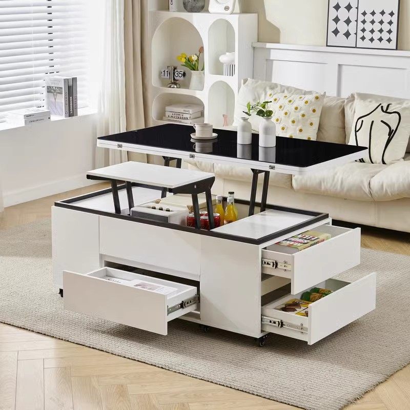 实木四抽屉储物款岩板升降茶几小户型多功能茶几餐桌两用客厅饭桌,淘宝优惠券,粉丝福利购,淘宝优惠卷