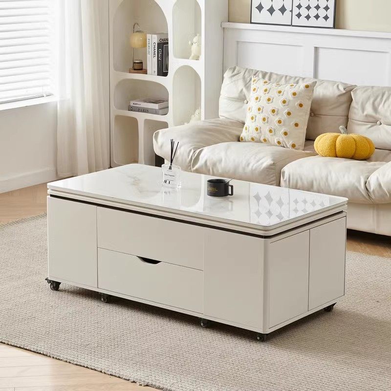 奶油风全储物款岩板升降茶几小户型可移动多功能茶几餐桌两用一体,淘宝优惠券,粉丝福利购,淘宝优惠卷