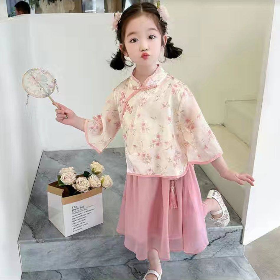 女童夏季中国风汉服套装儿童时尚复古旗袍唐装洋气女宝宝洋气夏装,淘宝优惠券,粉丝福利购,淘宝优惠卷