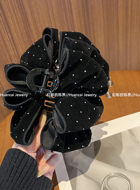 HF1204《满目星辰》秋冬季氛围感新款发饰黑色丝绒多层蝴蝶结抓夹