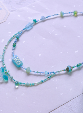『薄荷岛』原创夏日清凉感薄荷曼波海洋蓝绿蝴蝶捷克珠串珠项链