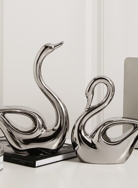 陶瓷情侣天鹅摆件玄关酒柜装饰品