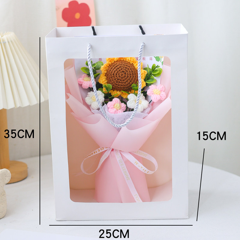 创意教师节送老师生日礼物针织向日葵毛线花束仪式感谢师礼手捧花