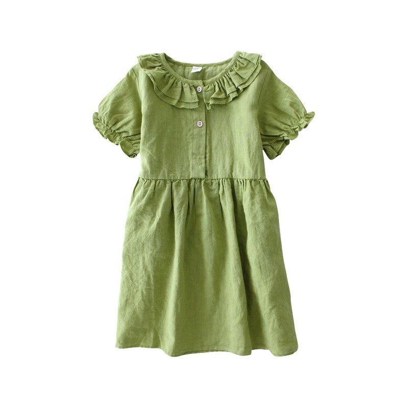 蔡爸爸童装 2026款夏装小清新绿色裙子 文艺苎麻女大童连衣裙733,淘宝优惠券,粉丝福利购,淘宝优惠卷