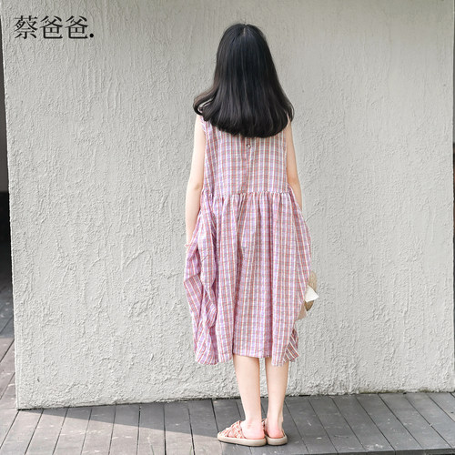 蔡爸爸童装2026新款夏装轻薄背心裙小个子女装全棉格子连衣裙1059 - 图2