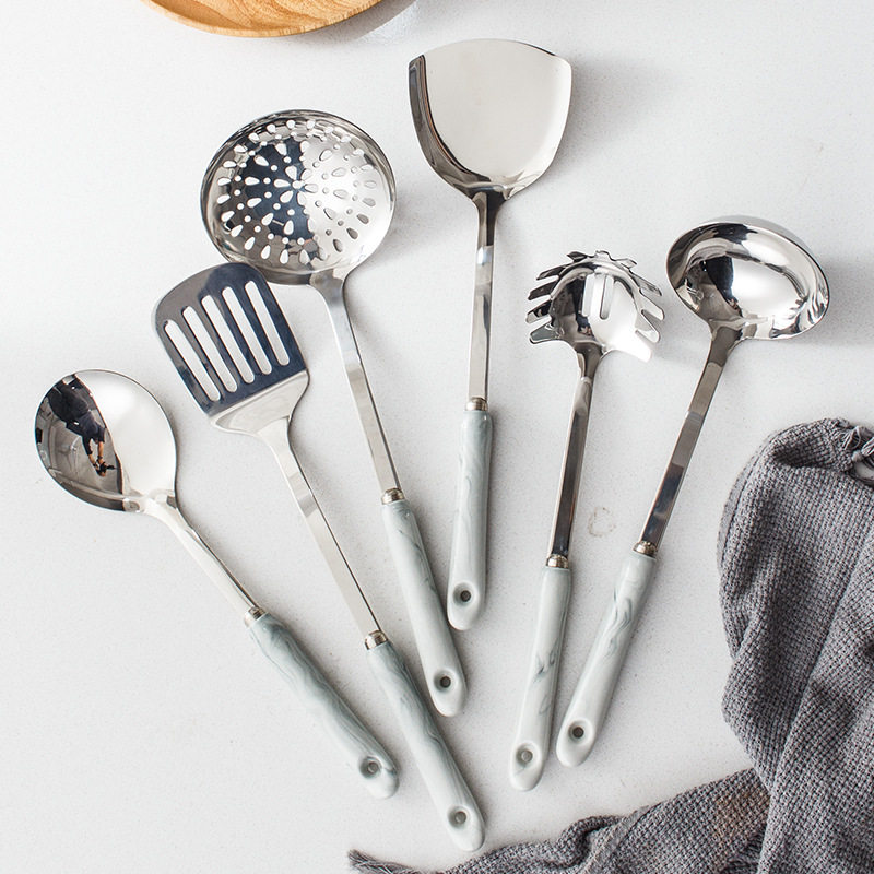 北欧轻奢风祖母绿陶瓷防烫手柄锅铲烧菜勺子厨房用具烹饪勺铲套装,淘宝优惠券,粉丝福利购,淘宝优惠卷