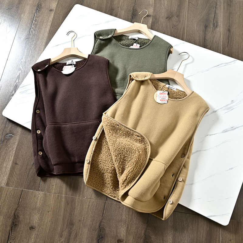 日系摇粒绒加绒马甲男时尚个性两侧纽扣开叉叠穿连帽无袖坎肩背心,淘宝优惠券,粉丝福利购,淘宝优惠卷