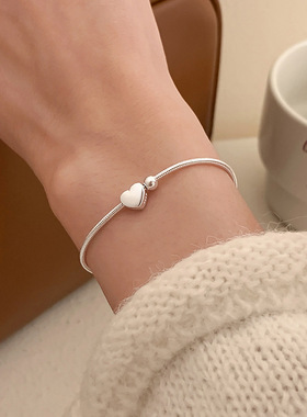 925纯银爱心蛇骨链手链小众高级感手镯闺蜜女款手串轻奢手饰