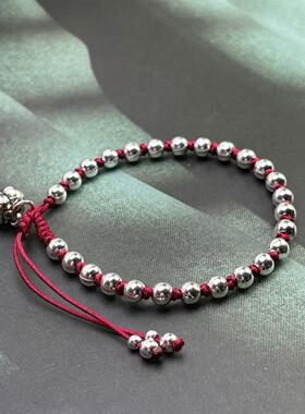 2025新款福星手链宝宝红绳手链手工编织新生儿银珠手绳满月礼物