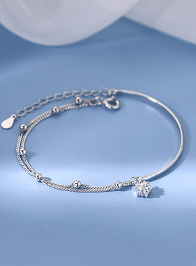 925银手链女ins小众设计简约双层森系手镯网红闺蜜生日礼物