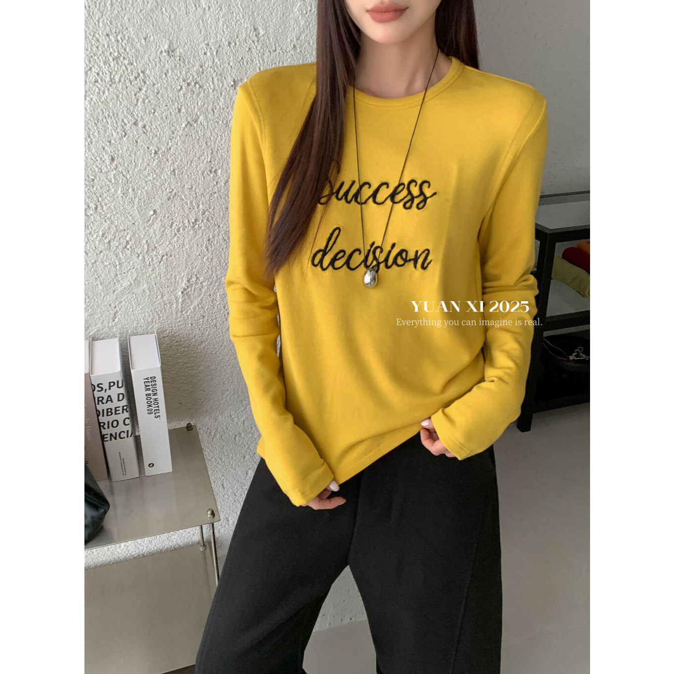 元熙-圆领字母刺绣加绒加厚打底衫YS2-7173 - 图1