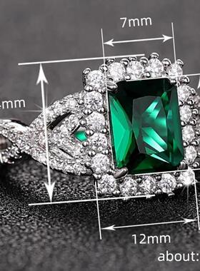 轻奢欧美复古长方绿色指环 设计感气质轻奢食指戒 交叉密镶戒指女