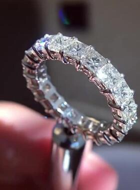 轻奢锆石排镶钻戒指纯银男女款大牌潮人食指戒奢华时尚夸张指环