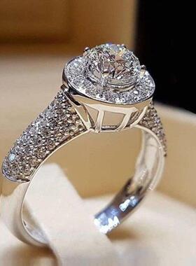 轻奢新品镶圆形超闪大钻石戒指经典气质钻戒欧美流行爆款饰品