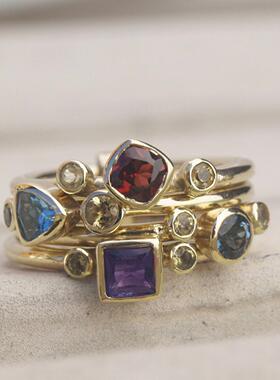 轻奢temu新款热卖几何指环 爆款欧美多色彩色戒指 个性独特女ring