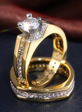 轻奢亚马逊LAZADA热卖爆款 AAA奢华镀黄金分色仿真钻石套戒 饰品