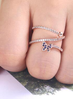 轻奢LAZADA新款 创意蓝色蝴蝶造型指环微镶锆石时尚女士戒指