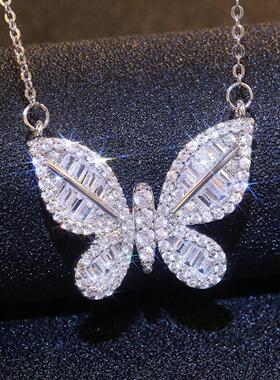 轻奢日韩新款 ins心蝴蝶镶锆石项链 甜美简约百搭森系首饰品