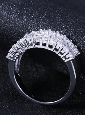 亚马逊热卖新款ring 铜镀白金梯方钻石戒指 奢华满钻T方锆石女戒