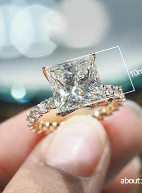 轻奢新款欧美奢华饰品 女性时尚手饰白色方形锆石戒指热卖
