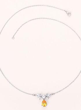 轻奢水滴黄钻项链女 满钻梨形水滴吊坠 仿真异性水晶翅膀锁骨链女