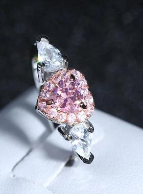 轻奢爆款心形双色戒指 速卖通temu热卖粉色手饰 高级感水滴形指环