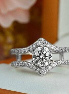 轻奢淘宝拼多多热卖同款手饰 闪耀四爪公主皇冠V字指环二合一戒指