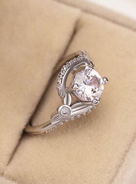 低奢新款女士钻戒 镀白金时尚圆形锆石戒指 欧洲中东国家热销饰品