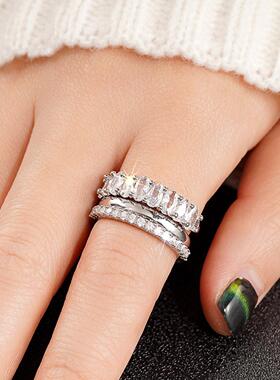 轻奢欧美轻奢锆石指环三件套 婚礼宴会礼服饰品 时尚几何设计戒指