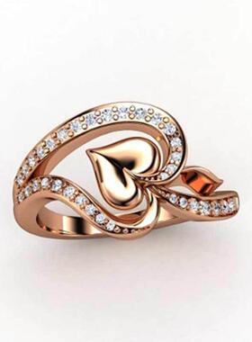 欧美热销心形铜戒指 精美创意时尚镂空双心饰品 新款