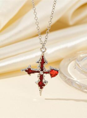 环保材质暗黑风紫色爱心十字架项链爆闪精致时尚高颜值百搭锁骨链