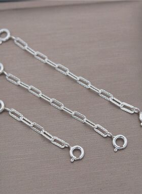 s925纯银延长链项链加长手链安全链加固十字方形银链新款男女潮流