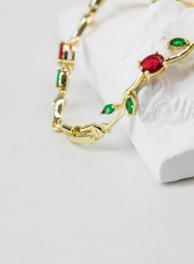 森系藤蔓红绿水钻手链