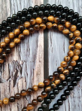 原创复古虎眼石黑曜石佛珠项链阿富汗白玉吊坠男士女士项链毛衣链