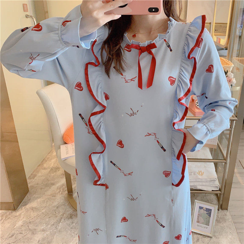 春秋长袖纯棉孕妇超长款长裙潮睡裙 晚安公主睡裙