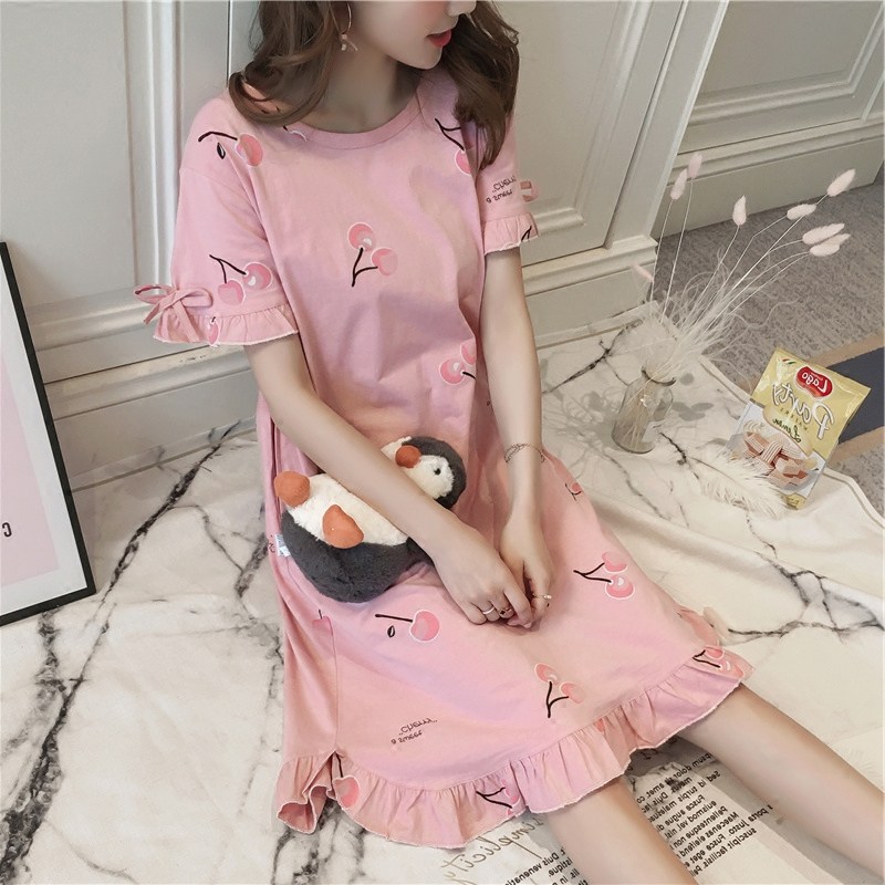 夏性感宽松纯棉韩版半袖春秋睡裙 晚安公主睡裙