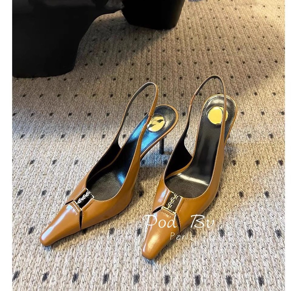 现货【高定】夏季方头字母扣细跟凉鞋真皮包头法式复古单鞋高跟鞋,淘宝优惠券,粉丝福利购,淘宝优惠卷