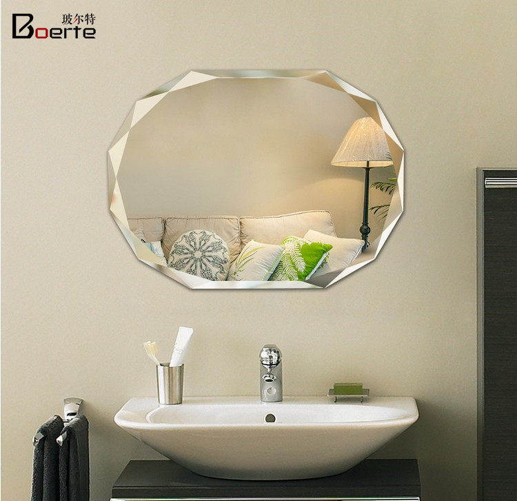 简约无框多棱浴室镜子壁挂镜卫生间镜洗手间化妆梳妆卫浴镜粘贴镜,淘宝优惠券,粉丝福利购,淘宝优惠卷