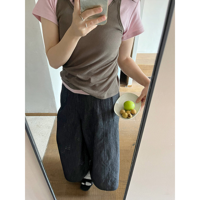 The niche cousin is super easy to wear, slim 9-point pants, 2025 early spring new style, versatile Korean style casual wide-leg pants and jeans