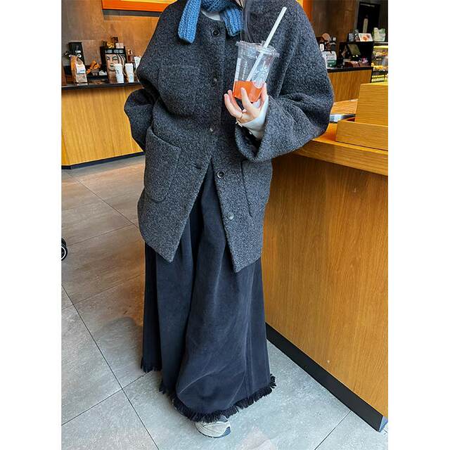 Limoen Korean style solid color round neck woolen jacket