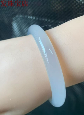 白冰荔枝玛瑙手镯冰种玉髓白色手环白月光少女款玉镯子礼物韩版