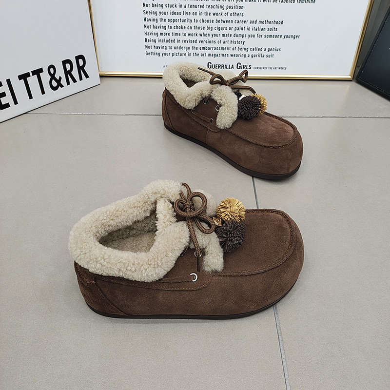 TTRR正品磨砂皮加绒毛毛口绑带芒果头勃肯鞋2025冬季球球韩版百搭,淘宝优惠券,粉丝福利购,淘宝优惠卷