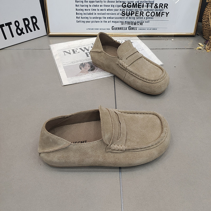 TTRR正品豆豆真皮女鞋2026春款两穿磨砂皮平底拼接休闲鞋百搭韩版,淘宝优惠券,粉丝福利购,淘宝优惠卷