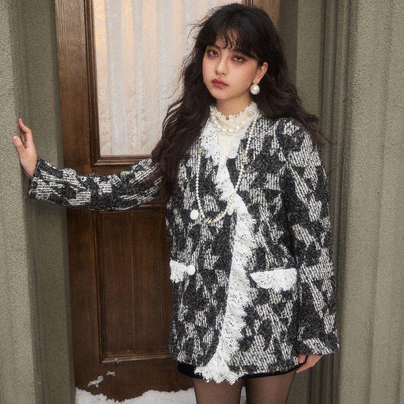 CLOUDSEASON粗花呢蕾丝边女外套2026新款外套设计感羊毛外套上衣,淘宝优惠券,粉丝福利购,淘宝优惠卷